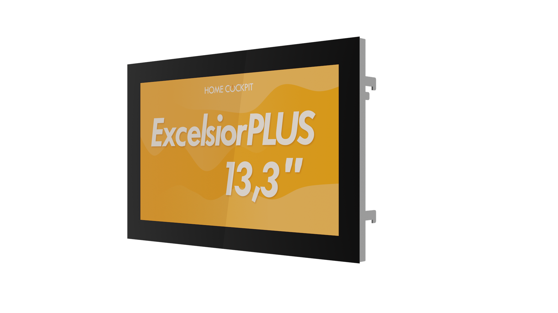 Schwarzes 13,3 Zoll HomeCockpit Touchpanel Vorderansicht.
